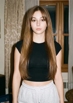 Casual Indoor 90s Flash Portrait of Woman in Crop Top