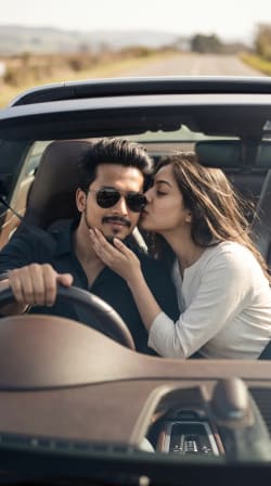 Luxury Convertible Road Trip Editorial Photography of Romantic Couple