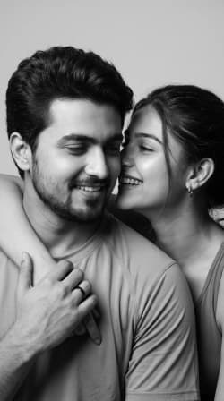 Candid Black and White Editorial Studio Portrait of a Young Couple