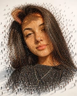 Surreal Conceptual Woman Portrait Constructed From Thousands Of Miniature People