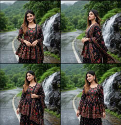 Four Panel Monsoon Fashion Photography Collage of Young Indian Woman