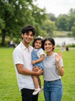 Joyful South Asian Family Outdoor Portrait in Vibrant Park Setting
