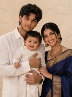 Editorial Studio Portrait of South Indian Family in Traditional Attire