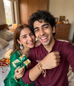 Indian Brother and Sister Celebrating Raksha Bandhan Smartphone Selfie Portrait