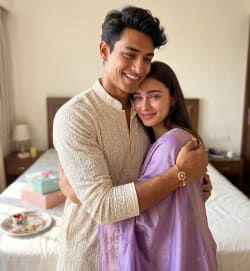 Candid Smartphone Photo of Indian Siblings Embracing for Raksha Bandhan