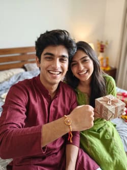 Candid Smartphone Selfie of Indian Siblings Celebrating Raksha Bandhan
