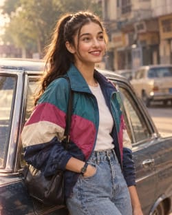 Vintage 1980s South Asian Fashion Portrait With Classic Car