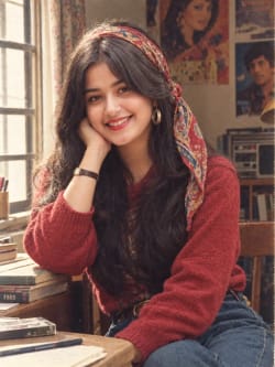 1980s Vintage Indoor Portrait of Smiling Woman in Knit Sweater
