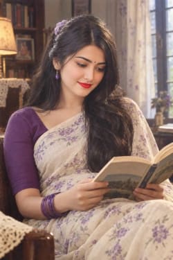 Nostalgic 1990s South Asian Woman Reading a Book Indoors