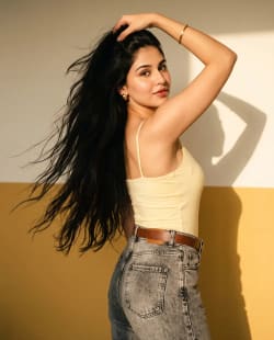 South Asian Woman Golden Hour Editorial Fashion Portrait in Denim