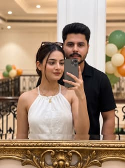 Young Indian Couple Taking Mirror Selfie Indoors at Celebration