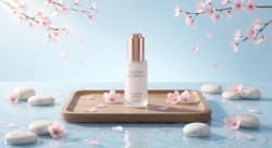 Luxury Skincare Product Photography With Cherry Blossoms and Water