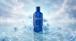 Blue Shampoo Bottle Surrounded By Fantasy Flowers in Water