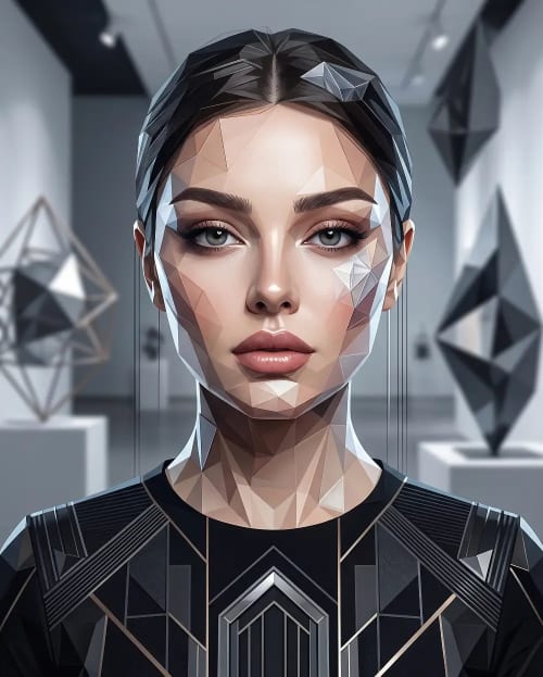 Geometric Editorial Portrait: Precision Facets in High-Fashion Luxury