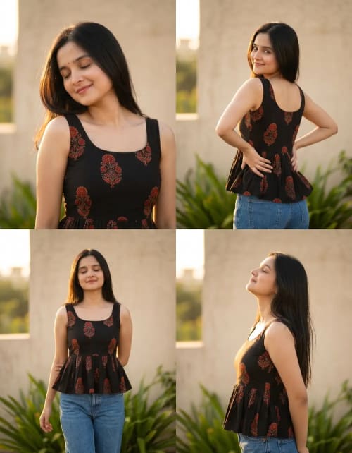 Golden Hour Elegance: Four-Panel Editorial in Ethnic Prints