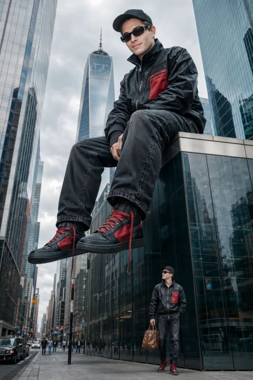 Giant Above the City: A Surreal Scale Illusion in NYC's Financial District