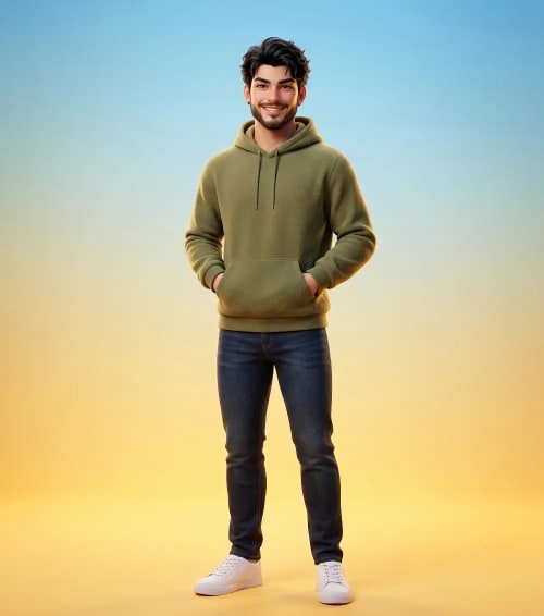 Charismatic Young Man Pixar-Style 3D Character Design Illustration