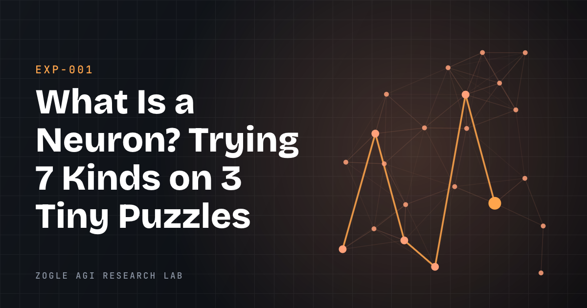 Cover image for “What Is a Neuron? Trying 7 Kinds on 3 Tiny Puzzles”