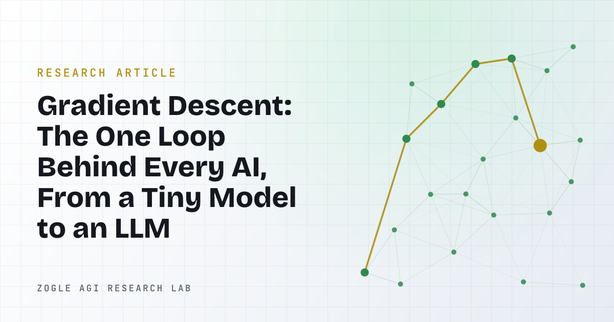 Cover image for “Gradient Descent: The One Loop Behind Every AI, From a Tiny Model to an LLM”