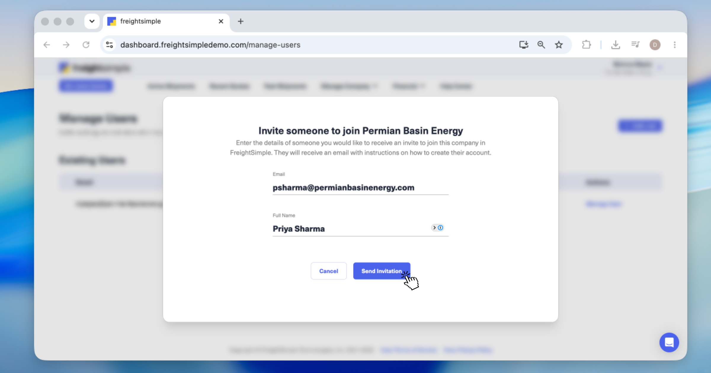 Invitation form with your colleague's details