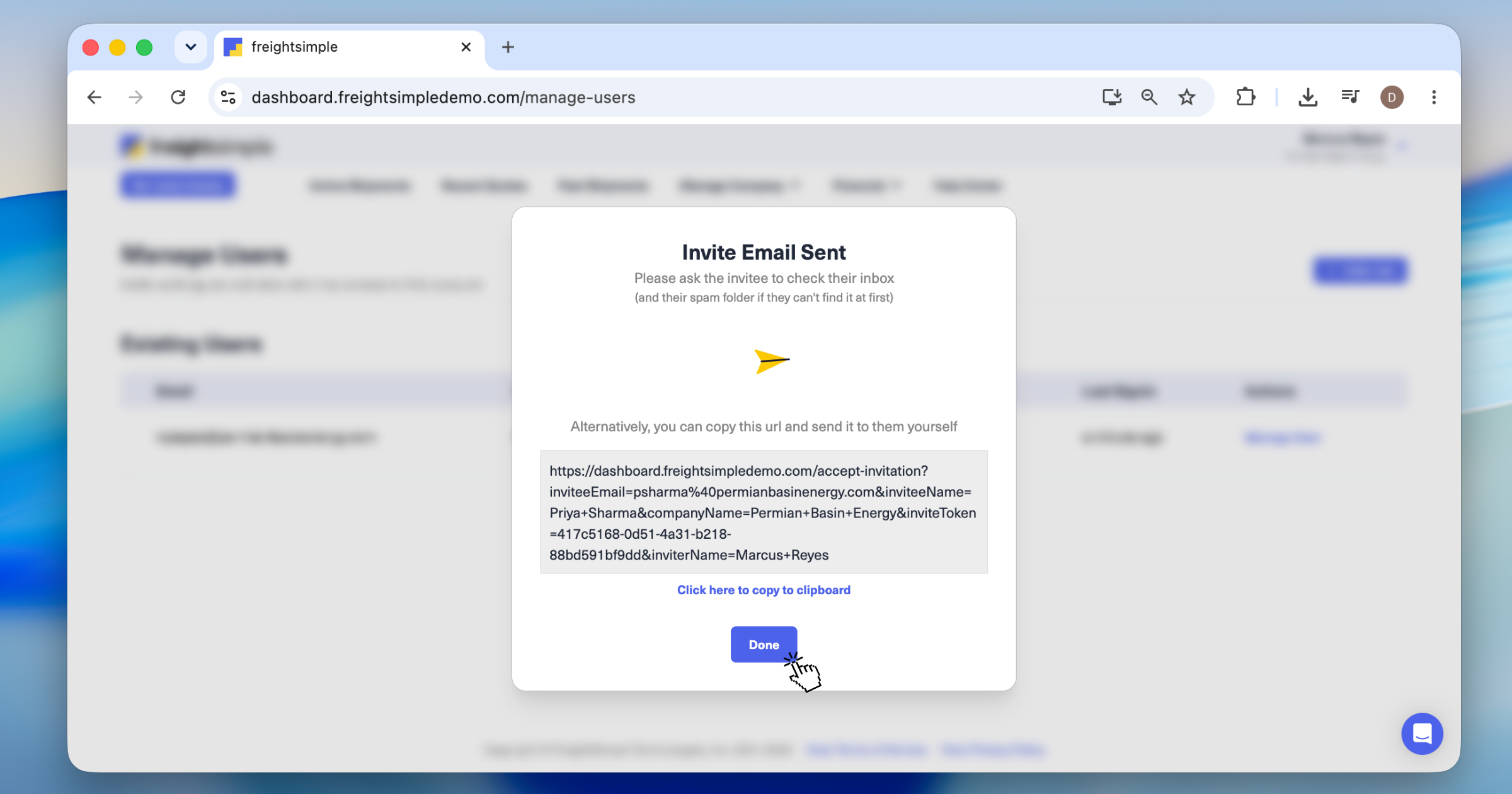 Send Invitation confirmation