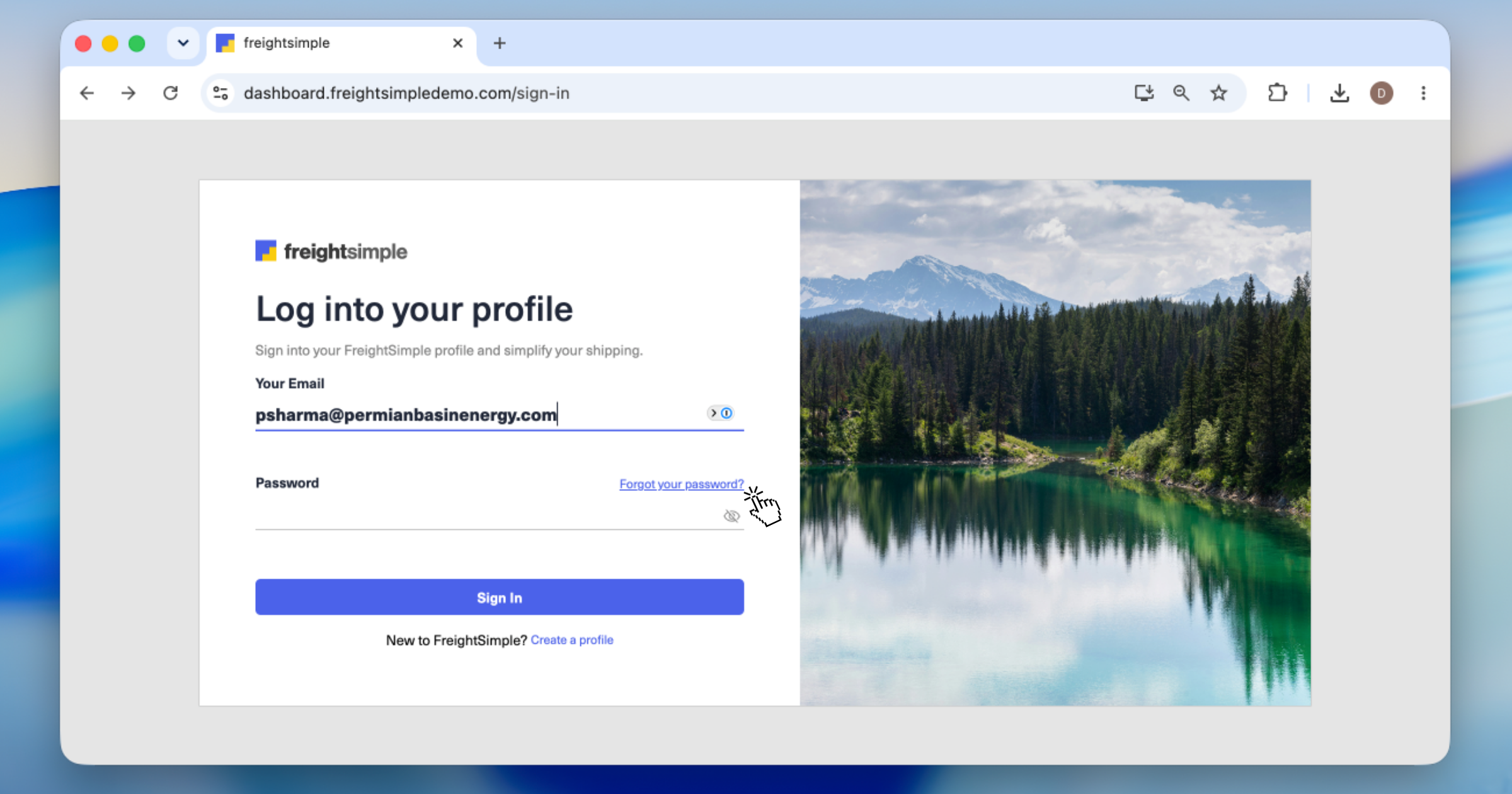 Sign-in page with the Forgot your password link and email field