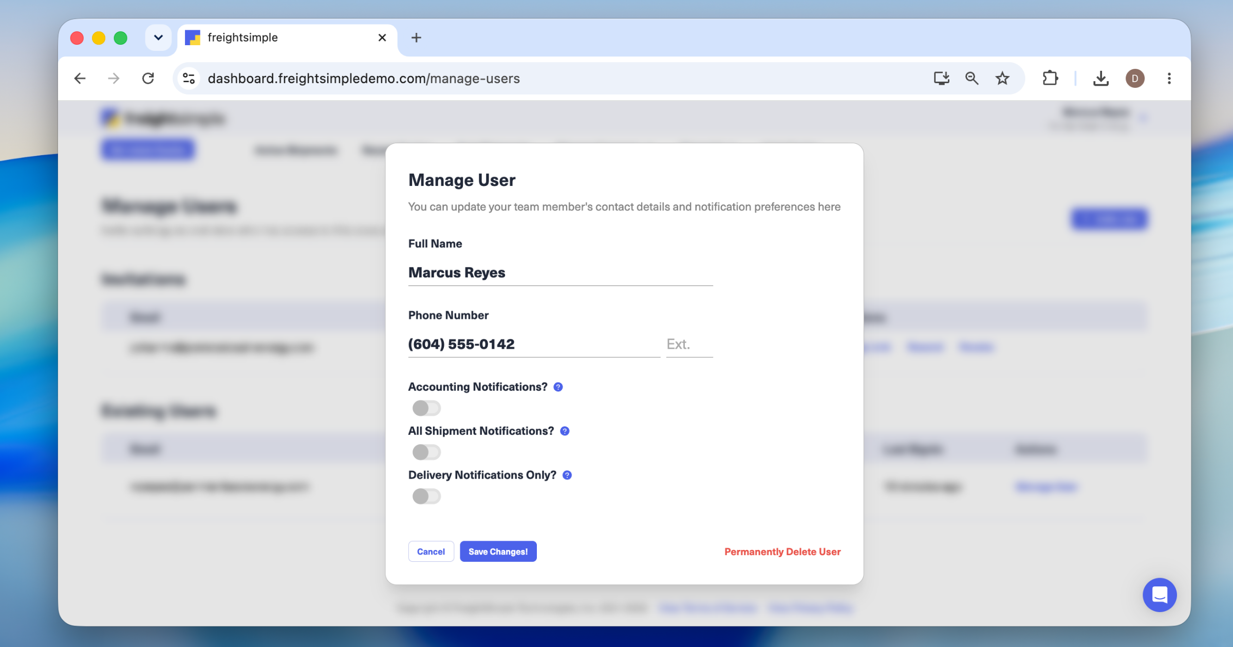 Toggles for Accounting and All Shipment notifications