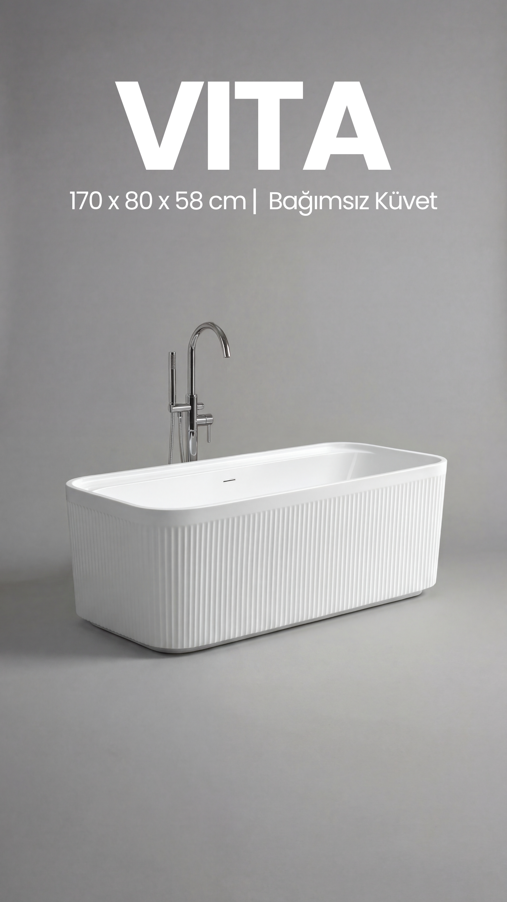 Vita Beyaz Bağımsız Küvet - Serbest Duran Freestanding Küvet - Atlas Jakuzi
