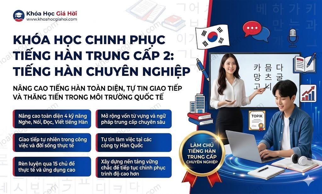 Khóa Học Chinh Phục Tiếng Hàn Trung Cấp 2: Tiếng Hàn Chuyên Nghiệp