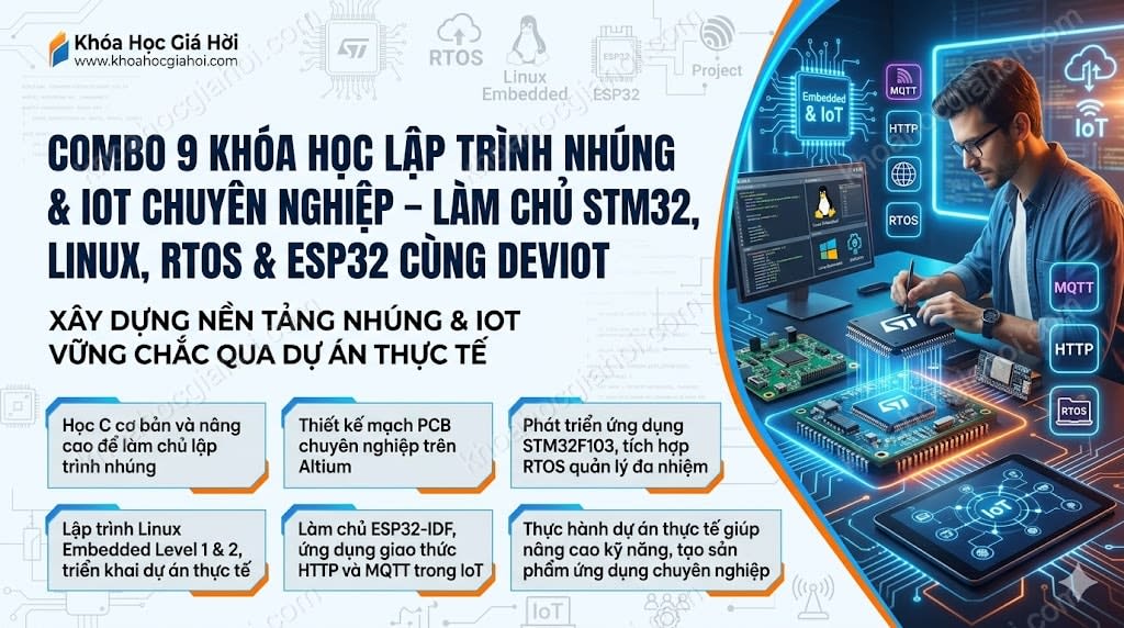Combo 9 Khóa Học Lập Trình Nhúng & Iot Chuyên Nghiệp – Làm Chủ Stm32, Linux, Rtos & Esp32 Cùng Deviot