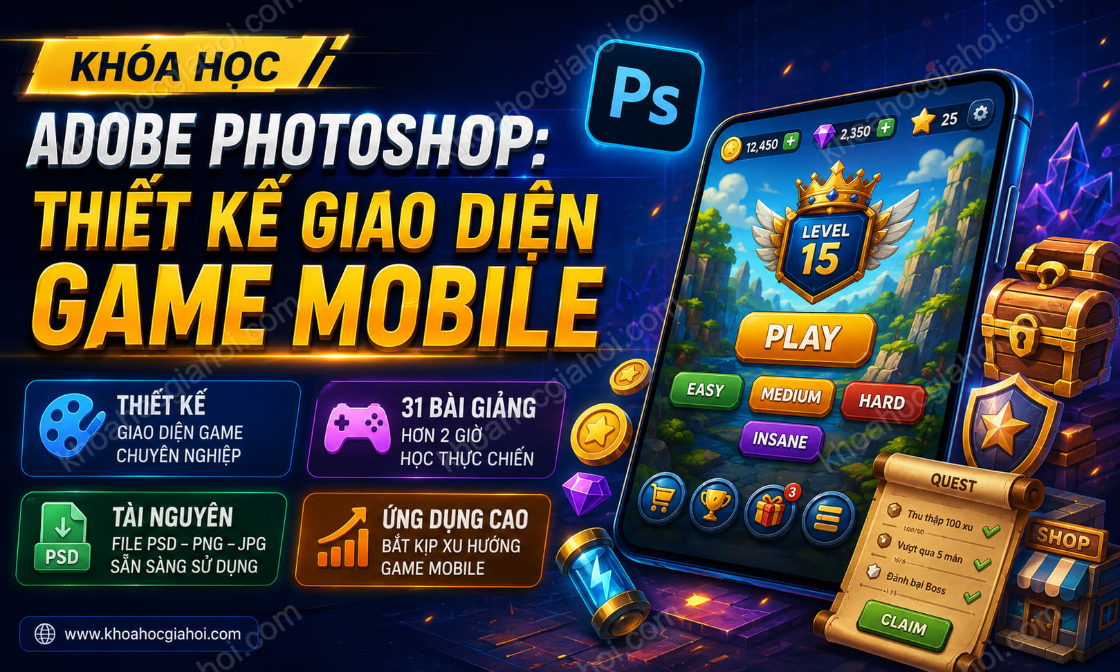 Khóa Học Adobe Photoshop: Thiết Kế Giao Diện Game Mobile
