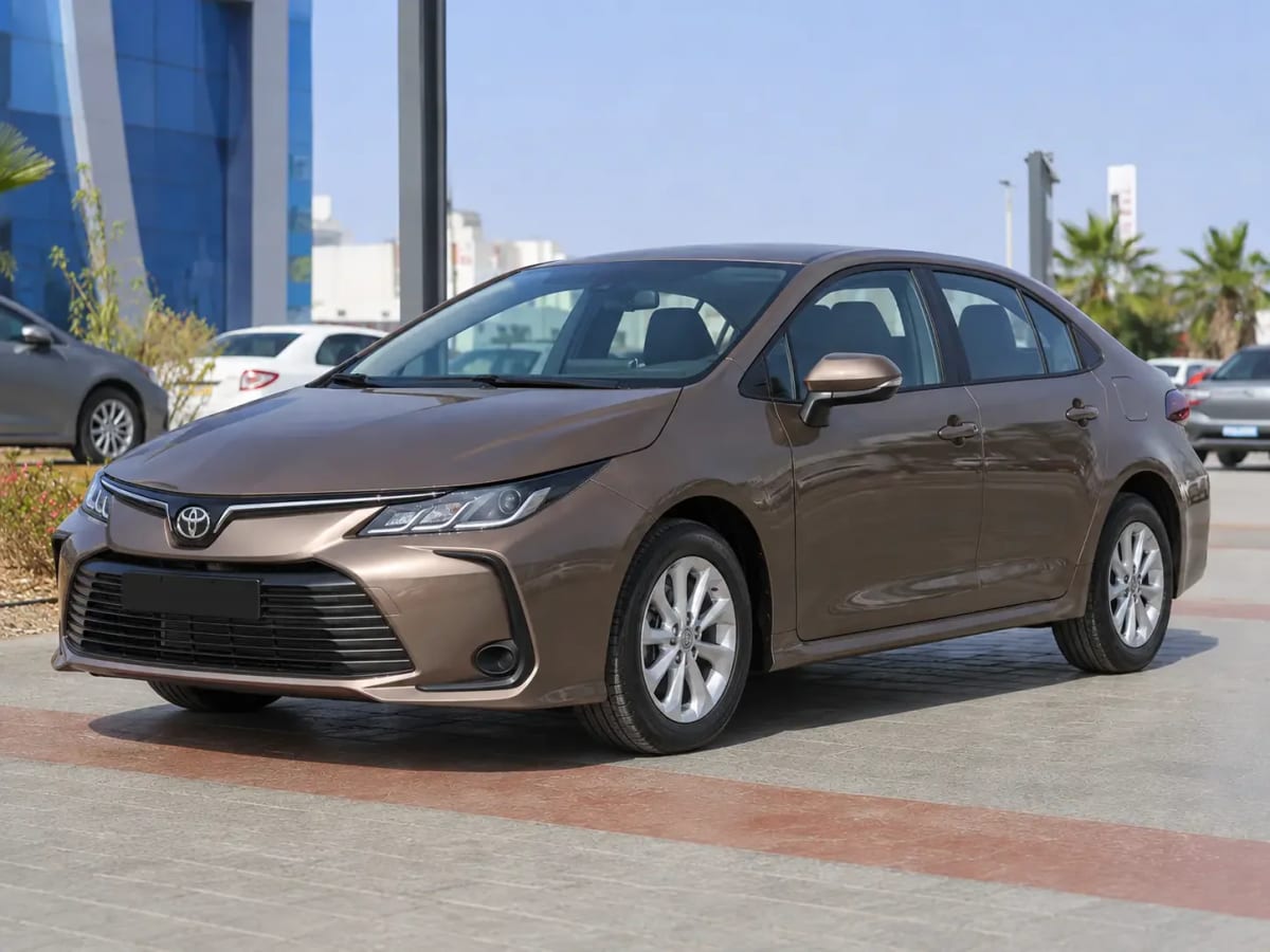 Front three-quarter view of the bronze Toyota Corolla 2022 available from OnTime Sharm car rental