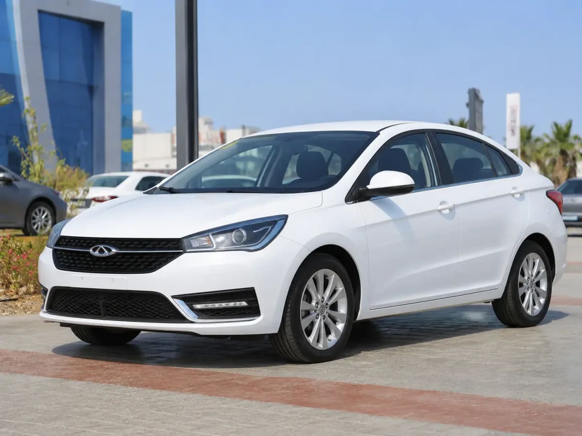 Front three-quarter view of the white Arrizo 5 2025 available from OnTime Sharm car rental