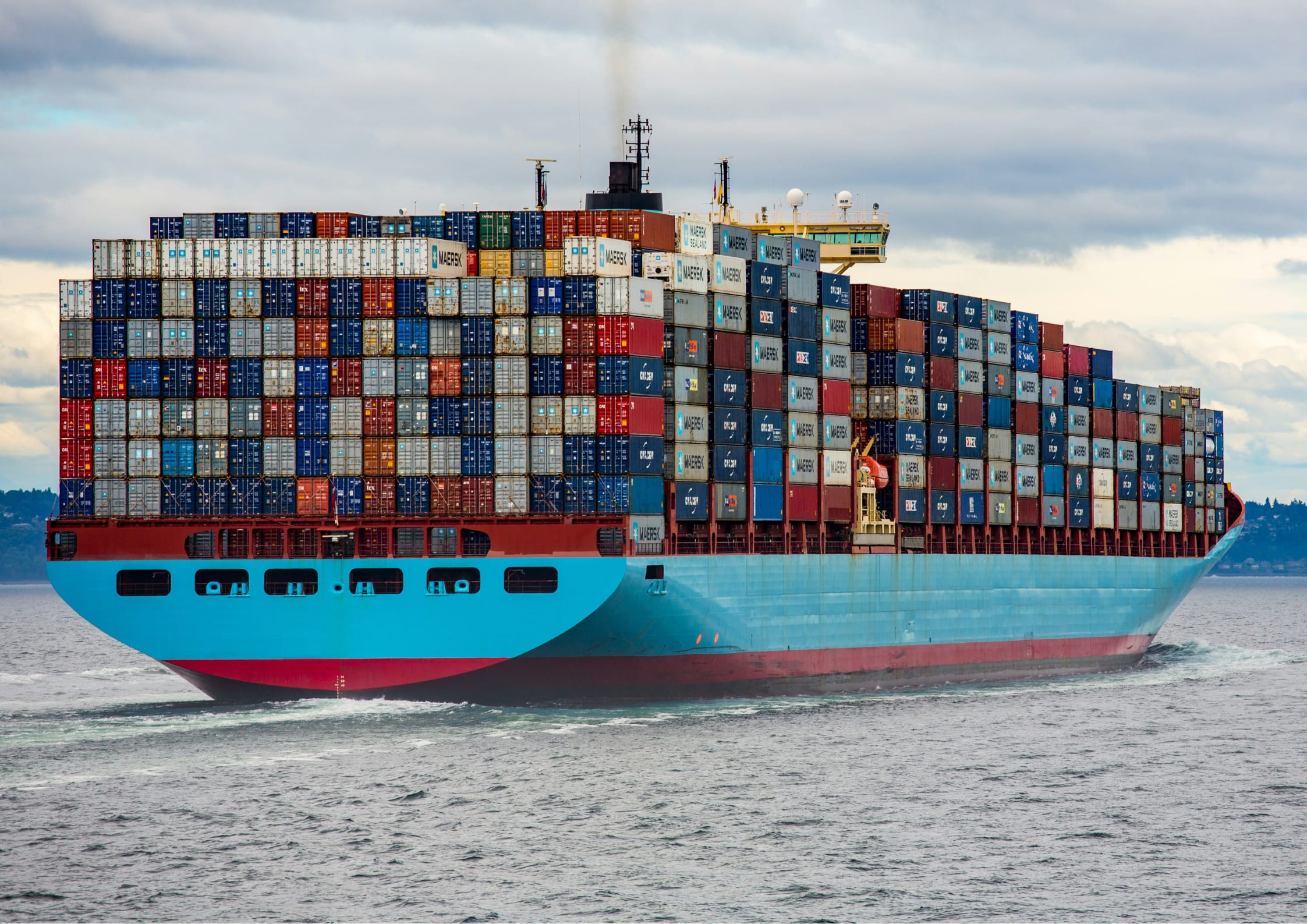 Shipping container traveling on a ship