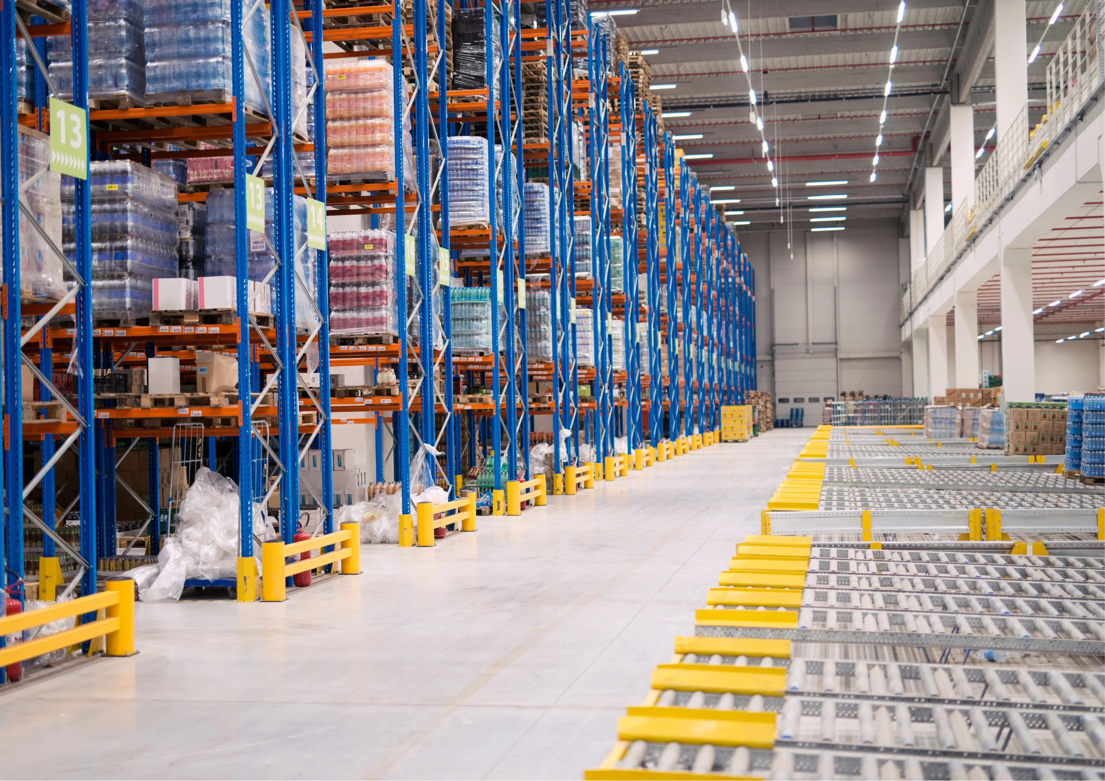 Sideshot of rows in a warehouse