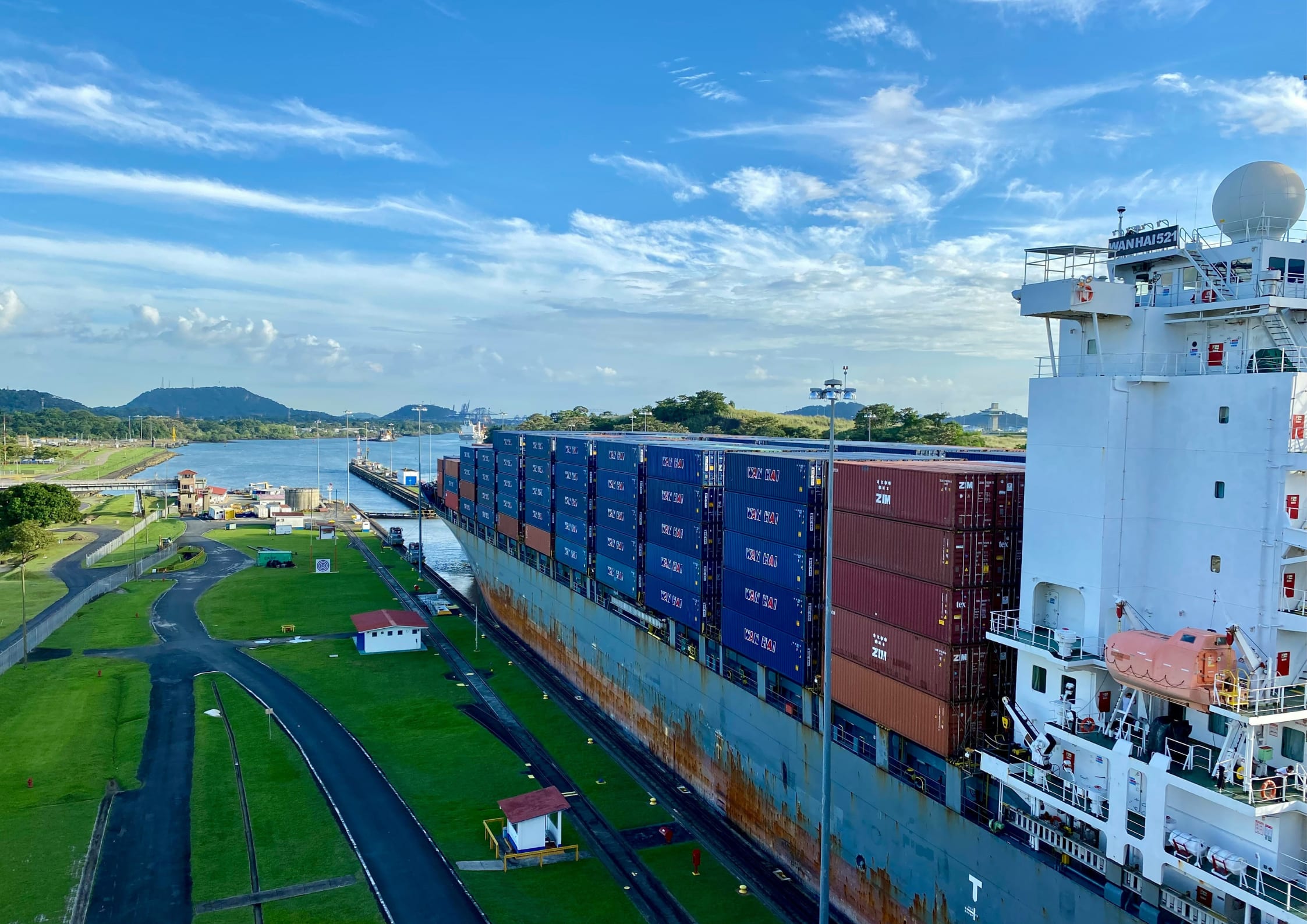 Cargo ship in a body of water