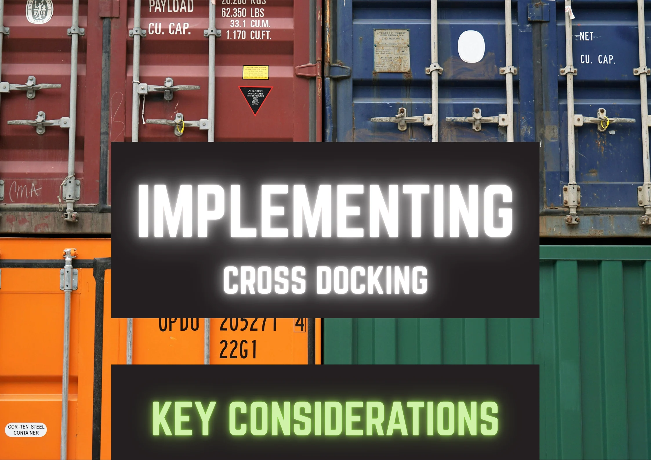 Shipping containers with graphic overlay with neon with title