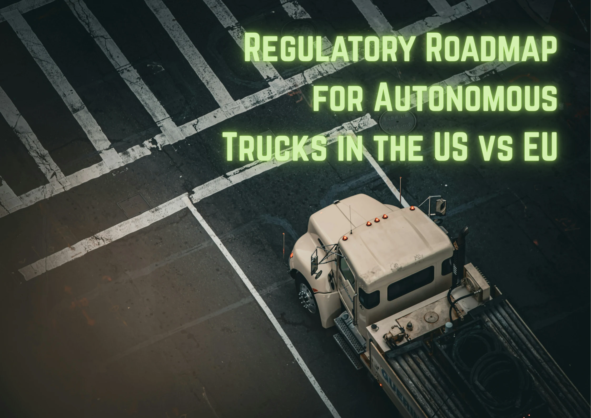 Aerial shot of an 18 wheeler at a stop with a crosswalk