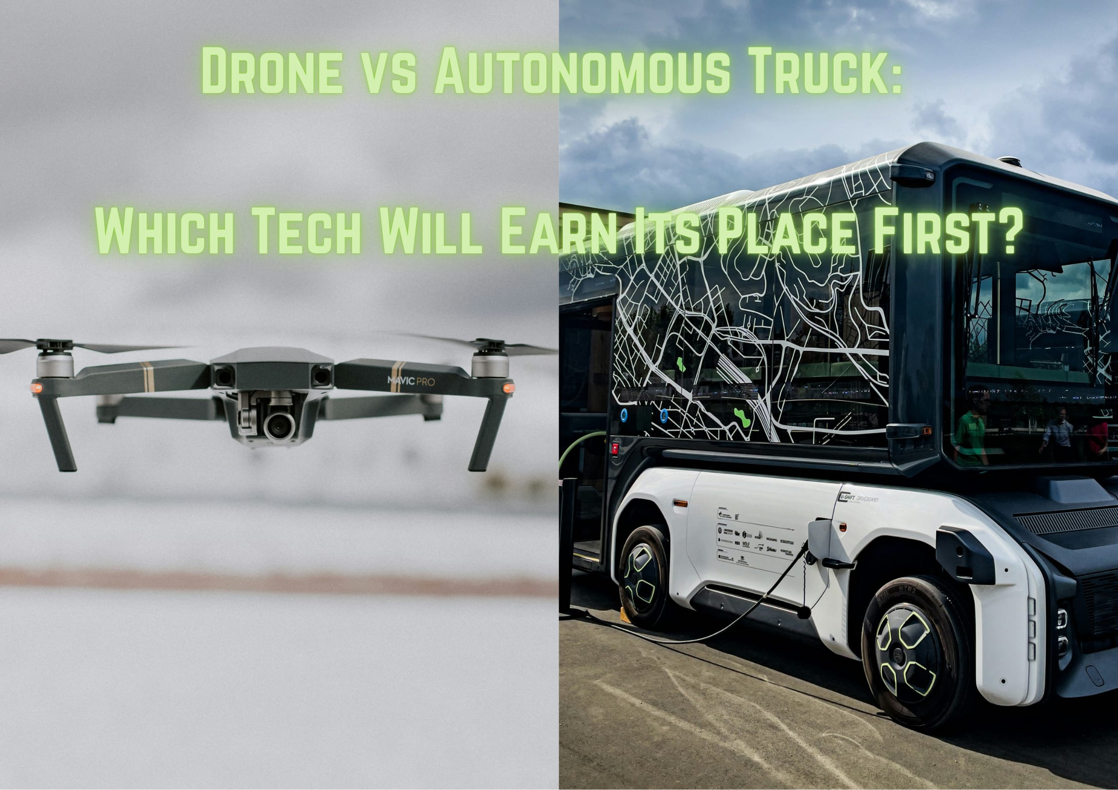 Side by side of drone vs autonomous truck