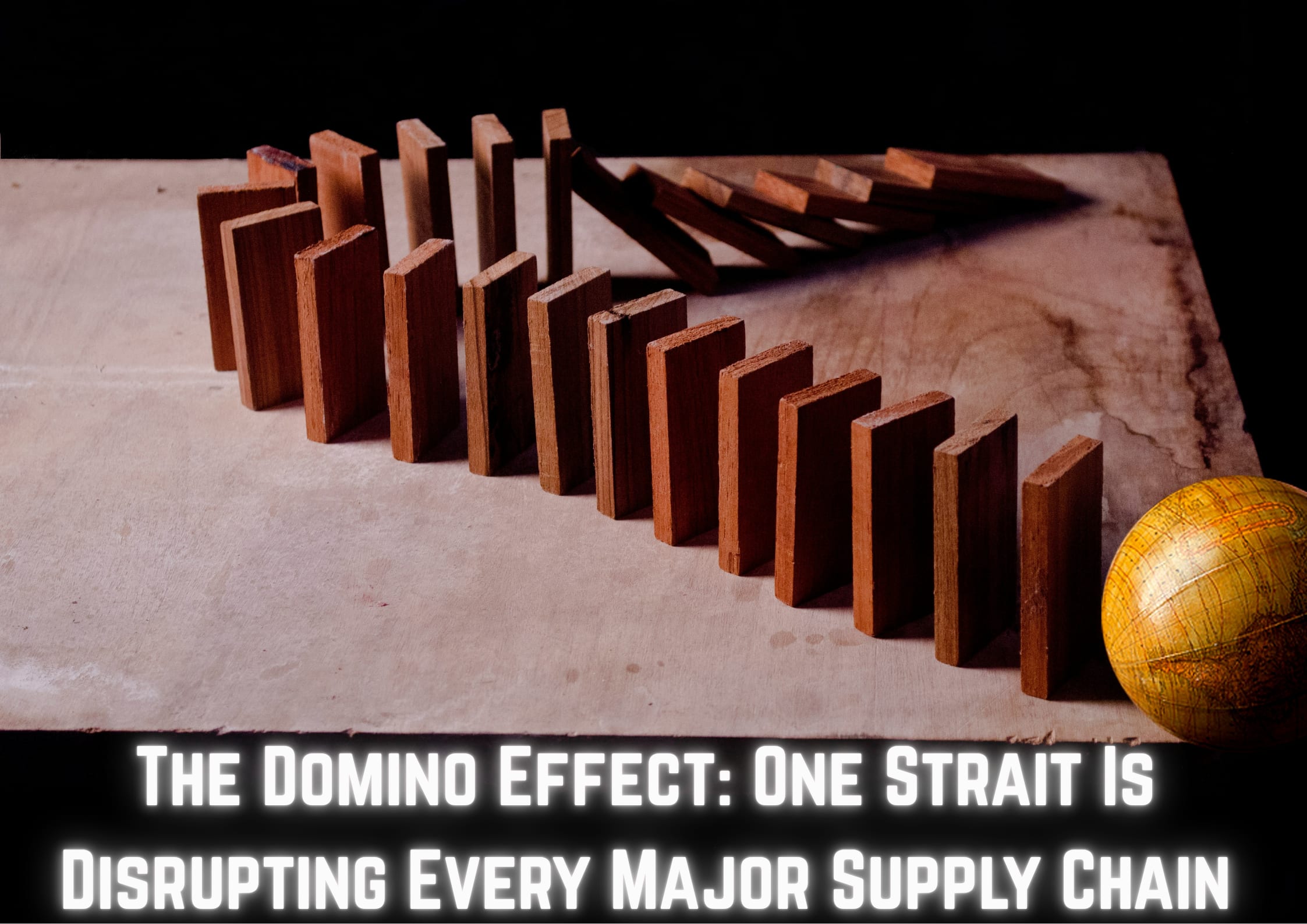 Dominoes being knocked down by a ball that looks like earth