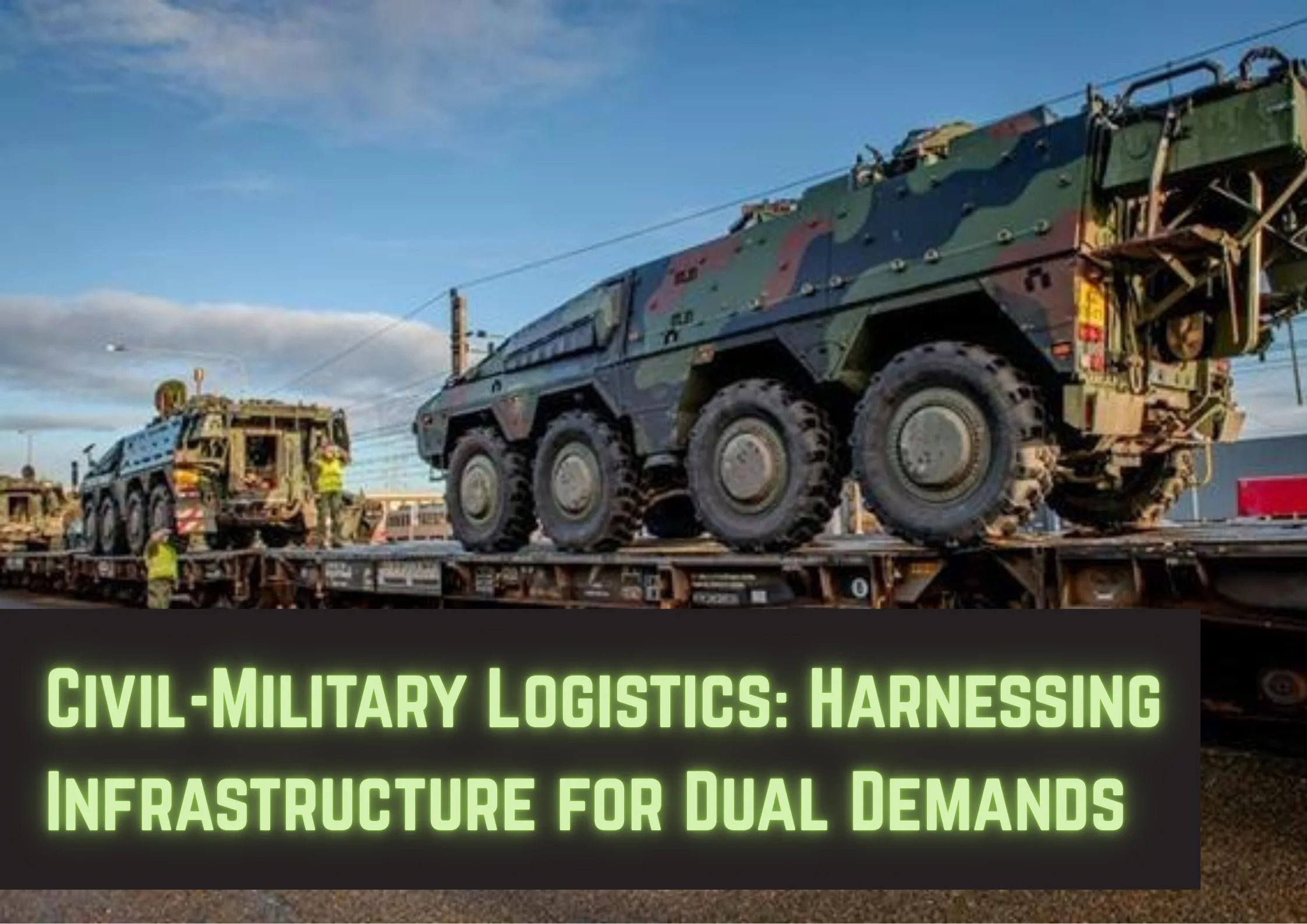 Military vehicles on transport trucks