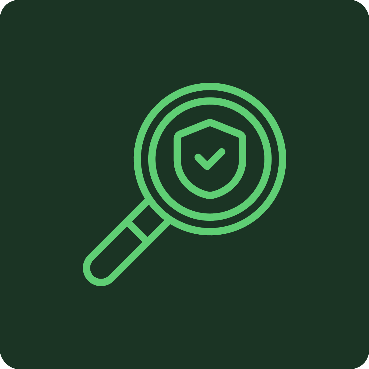 icon of magnifying glass looking at a check mark