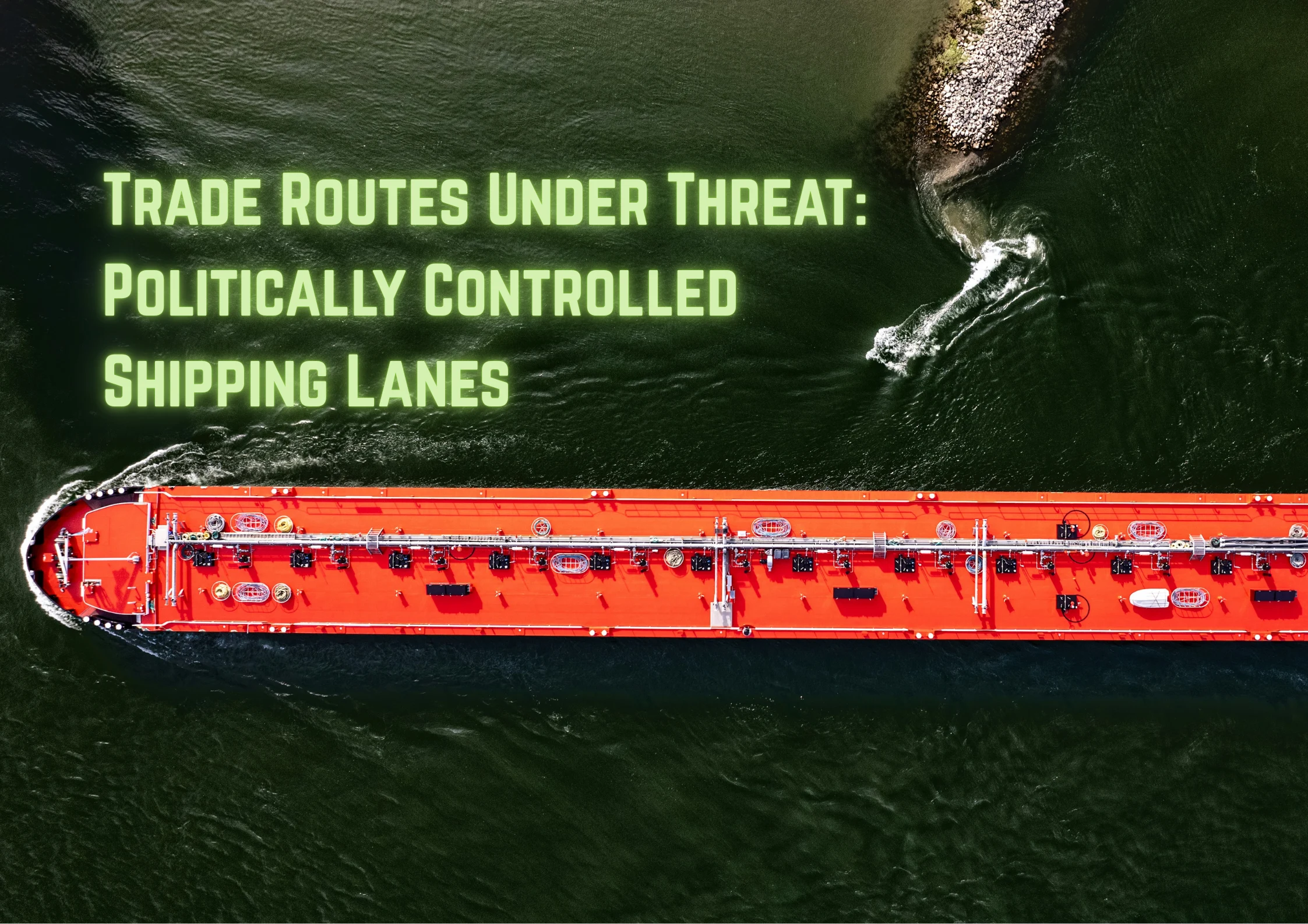 Aerial topical shot of shipping container heading over water