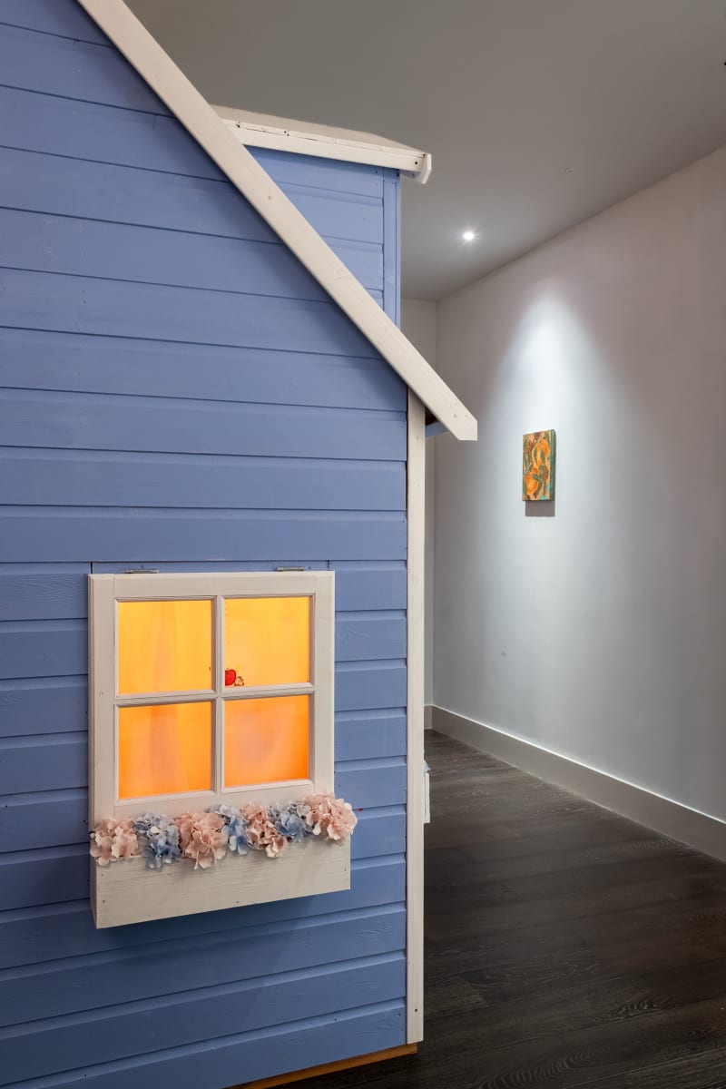 Detail of Milk Teeth, Wildfire (2025) by Amélie Mckee and Melle Nieling with Lily Hargreaves' work in the background.