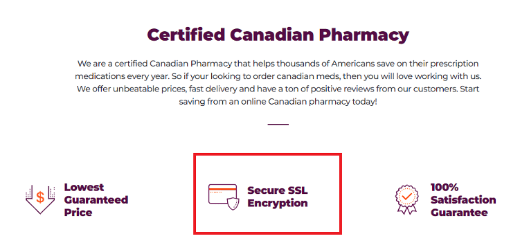 My Drug Center’s website displaying information about securely encrypted transactions