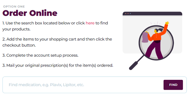 Screenshot of My Drug Center’s ordering instructions