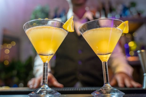 two drinks served by bartender