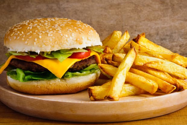 a cheeseburger and fries