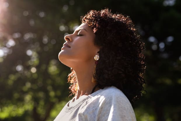 a woman breathing