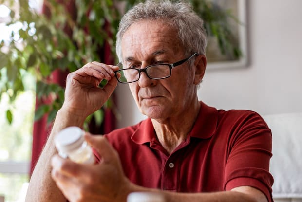 man reading directions on label